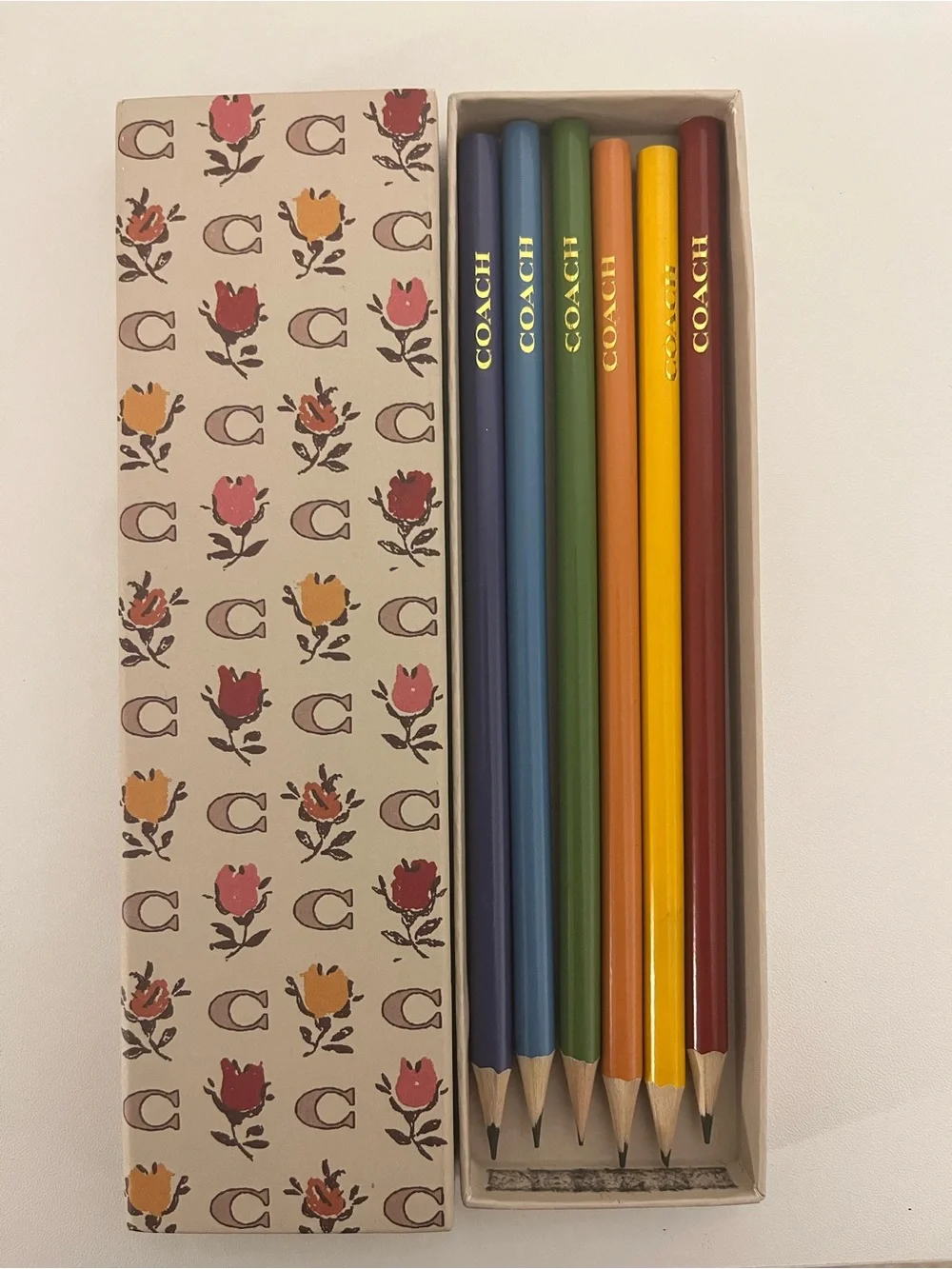 Coach Cream Floral Pencil Box with Pink & Mustard Accents